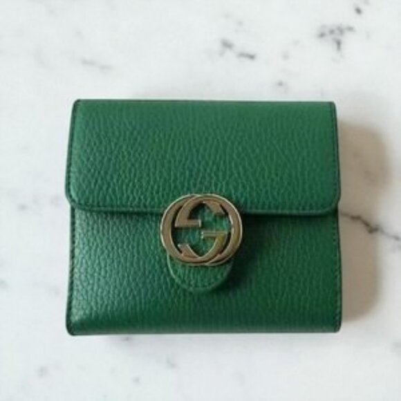 NEW Gucci Emerald Dollar Calf Leather Interlocking Wallet - Picture 1 of 5